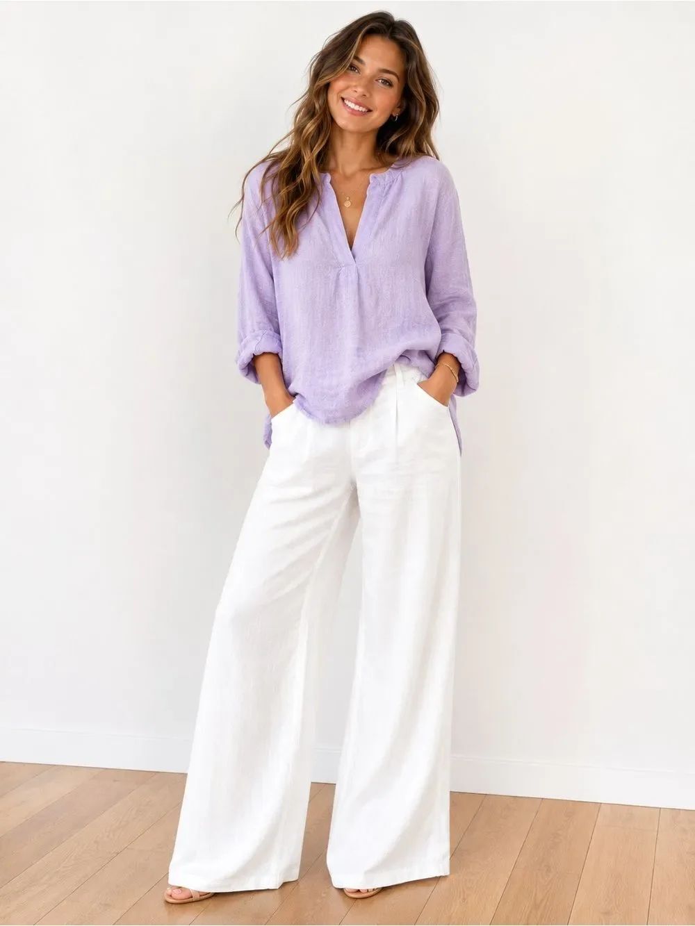 NWT STARK Lavender Linen Popover Blouse Lightweight Boho Coastal Top